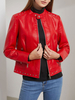 Veste en Cuir Synthétique Courte Femme à Col Rond avec Manches Longues à Zip avec Manches Longues Unicolore Veste de Moto