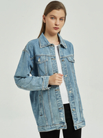 Veste en Denim Courte Femme à Col Revers avec Manches Longues avec Boutons avec Poches Unicolore Veste Femme