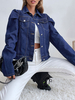 Veste en Denim Courte Femme à Col Revers avec Manches Longues Unicolore Veste Femme