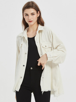 Veste en Denim Courte Femme Déchiré à Col Revers avec Manches Longues avec Poches avec Boutons Unicolore Veste Femme