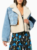 Veste en Denim Fausse Fourrure Femme à Col Revers avec Manches Longues Bicolores Veste Femme
