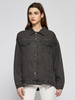 Veste en Denim Femme Courte Déchiré à Col Revers avec Manches Longues avec Poches Unicolore