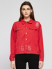 Veste en Denim Femme Courte Déchiré à Col Revers avec Manches Longues avec Poches Unicolore