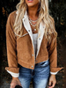 Veste en Denim Femmes à Col Revers avec Manches Longues Taille Haute avec Fausse Fourrure Bimatières Fermeture avec Boutons