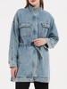 Veste en Denim Mi-longue Femme à Col Rond avec Boutons avec Manches Longues Coupe Cintrée Elastique Unicolore Veste Femme