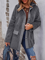 Veste en Fausse Fourrure Femme Courte à Col Revers avec Manches Longues Unicolore