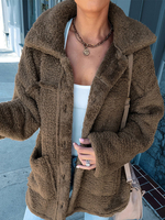 Veste en Fausse Fourrure Femme Courte à Col Revers avec Manches Longues Unicolore