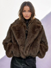 Veste en fausse fourrure marron à revers crantés pour femme vêtement d