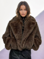 Veste en fausse fourrure marron à revers crantés pour femme vêtement d