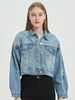 Veste en Jean Déchiré Femme à Col Revers avec Manches Longues avec Boutons avec Poches Taille Haute