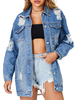 Veste en jean femme col rabattu découpé lettres imprimées pardessus de cow-boy