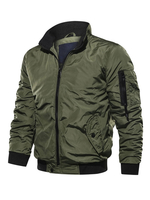 Veste en jean homme polyester col montant moderne manches longues vert chasseur veste coupe classique