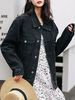 Veste en jean noire femme col rabattu manches longues boutons vestes courtes