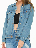 Veste en Jeans Femme avec Les Franges à Lacets avec Col à Revers Bleu Oversize avec Les Poches Fermeture par Boutons Veste Femme