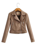 Veste en Moto Courte en Cuir Synthétique Femme à Col Revers avec Manches Longues à Zip avec Poches Unicolore