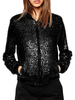 Veste en Paillettes Courte Femme à Col Montant avec Manches Longues à Zip avec Poches Unicolore