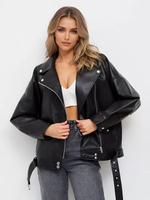 Veste en similicuir noir à revers et épaules tombantes vêtement dextérieur surdimensionné pour femme en PU 2025