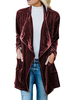 Veste en Velour Mi-longue Femme avec Manches Longues à Col Revers avec Poches Unicolore
