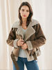 Veste Femme à Col Revers avec Manches Longues à Zip Bicolores
