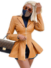 Veste Femme à Col Revers Courte avec Manches Longues à Zip Unicolore Bas Evasée à Cuir Synthétique Manteau Veste Femme