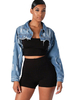 Veste Femme à Col Revers en Denim avec Manches Longues Taille Haute Déchiré Courte Veste Femme
