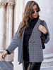 Veste Femme Boutons Col V Manteaux Plaid Polyester