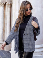 Veste Femme Boutons Col V Manteaux Plaid Polyester