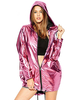 Veste femme capuche zippée cordon polyester rose veste légère