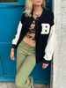 Veste Femme Col Bijou Manches Longues Boutons Veste de Baseball Oversize Polyester Bicolore