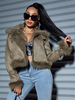 Veste Femme Col Rabattu Manches Longues Fausse Fourrure Daim