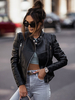 Veste Femme Col Rond Détails Métal Cuir PU