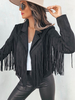 Veste Femme Courte à Col Revers avec Franges avec Manches Longues Unicolore