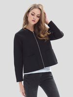 Veste Femme Courte à Zip avec Manches Longues à Col V Unicolore