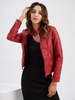 Veste Femme Courte en Cuir Synthétique avec Manches Longues Unicolore