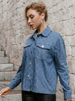 Veste Femme Courte Imprimé à Col Revers avec Manches Longues avec Boutons Bicolores Veste Femme