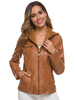 Veste Femme en Cuir Synthétique à Capuche avec Manches Longues à Zip Unicolore