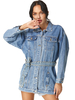 Veste Femmes à Col Revers en Denim avec Les Boutons Ceinturé Bleu Clair Uicolore Femme