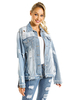 Veste Femmes à Col Revers en Denim avec Les Boutons et Les Poches Déchiré avec Les Franges Uicolore Bleu Clair Femme