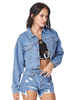 Veste Femmes à Col Revers en Denim avec Les Boutons et Les Poches Uicolore Bleu Clair Taille Haute Femme