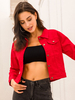 Veste Femmes à Col Revers en Denim avec Les Boutons et Les Poches Uicolore Rouge Taille Haute Femme