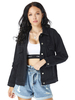 Veste Femmes à Col Revers en Denim avec Les Boutons Uicolore Noir Taille Haute Femme