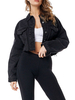 Veste Femmes à Col Revers en Denim avec Les Boutons Uicolore Noir Unicolore Taille Haute Femme