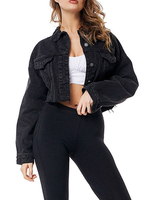 Veste Femmes à Col Revers en Denim avec Les Boutons Uicolore Noir Unicolore Taille Haute Femme