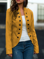 Veste Femmme Courte avec Manches Longues à Col Montant Décors avec Boutons Cousu Bicolores