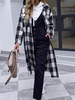 Veste Longue Imprimé Carreaux Femme à Col Revers avec Manches Longues Bicolores Veste Femme
