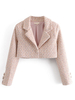 Veste Manteau Courte Femmes Hivers Carreaux Tailles Hautes à Col Revers avec Manches Longues Fermeture avec Bouton