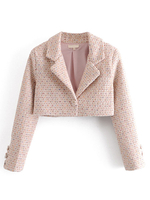 Veste Manteau Courte Femmes Hivers Carreaux Tailles Hautes à Col Revers avec Manches Longues Fermeture avec Bouton