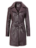 Veste Manteau en Cuir Synthétique Femmes Mi-longues à Col Revers avec Manches Longues Coupe Cintrée avec Ceinture à Lacets avec Boutonnages Unicolore