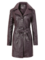 Veste Manteau en Cuir Synthétique Femmes Mi-longues à Col Revers avec Manches Longues Coupe Cintrée avec Ceinture à Lacets avec Boutonnages Unicolore