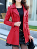 Veste Manteau en Cuir Synthétique Femmes Mi-longues à Col Revers avec Manches Longues Epaulés Coupe Cintrée avec Boutonnages Unicolore